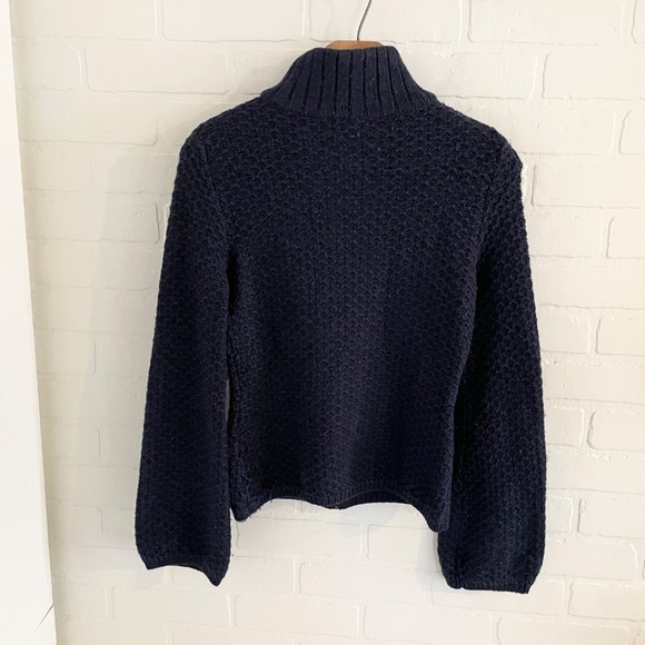 Ports 1961 Women’s Sweater Knit Cardigan Full Zip merino wool Bell sleeve Navy S - Picture 10 of 11